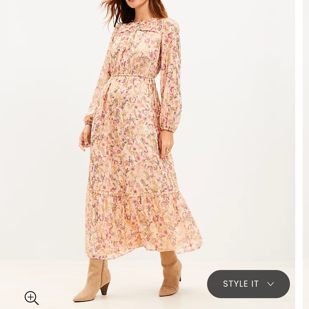 LOFT Shimmer Floral Double Tie Waist Maxi Dress women’s XL